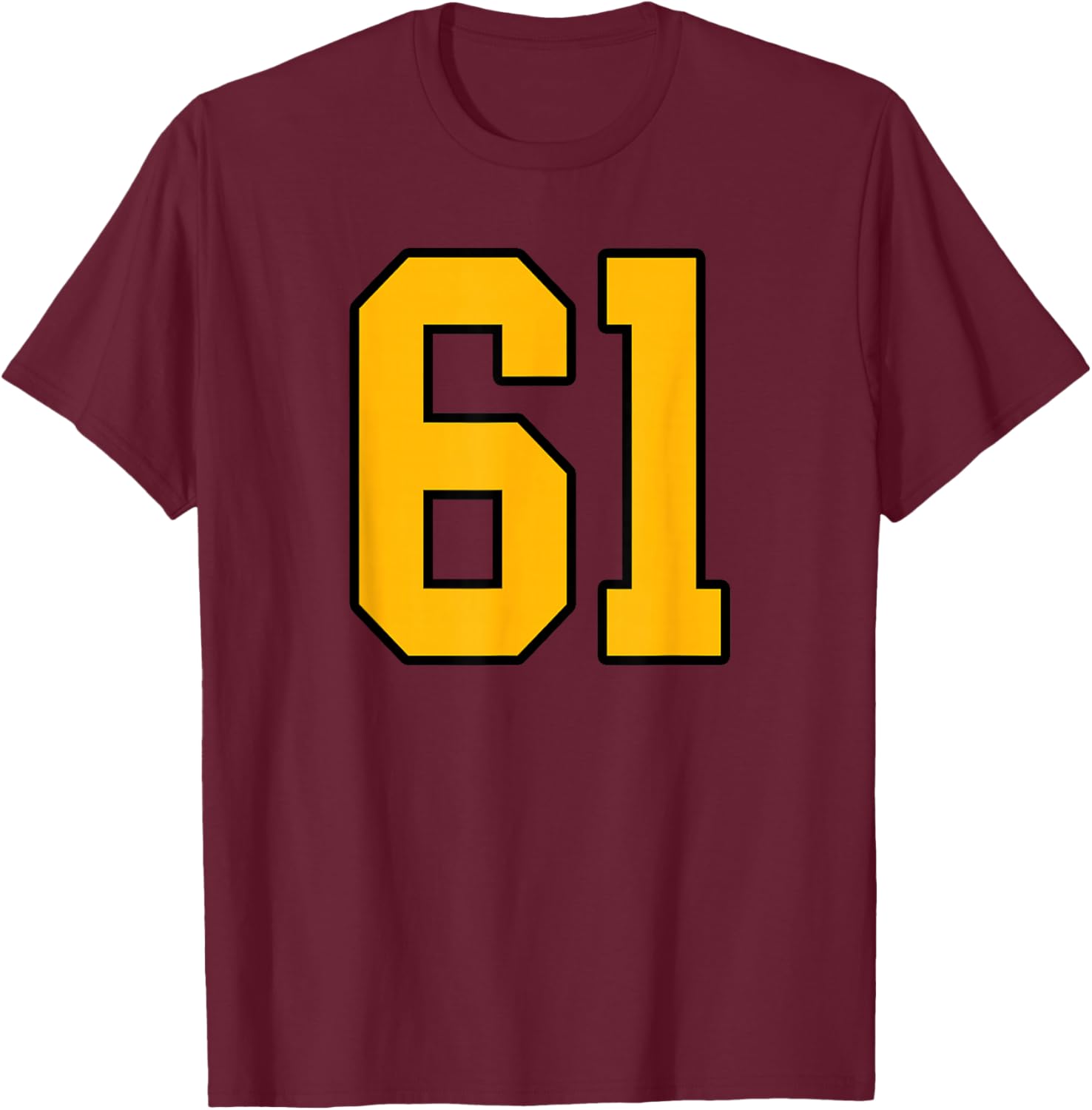 Gold and Black Sports Number 61 Jersey Uniform Player T-Shirt - T-Shirt | Maroon