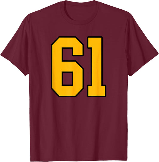 Gold and Black Sports Number 61 Jersey Uniform Player T-Shirt - T-Shirt | Maroon