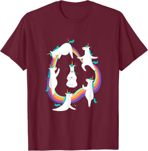 Unicorn Yoga Poses Colorful Cute and Funny Rainbow Yoga Pink T-Shirt - T-Shirt | Maroon