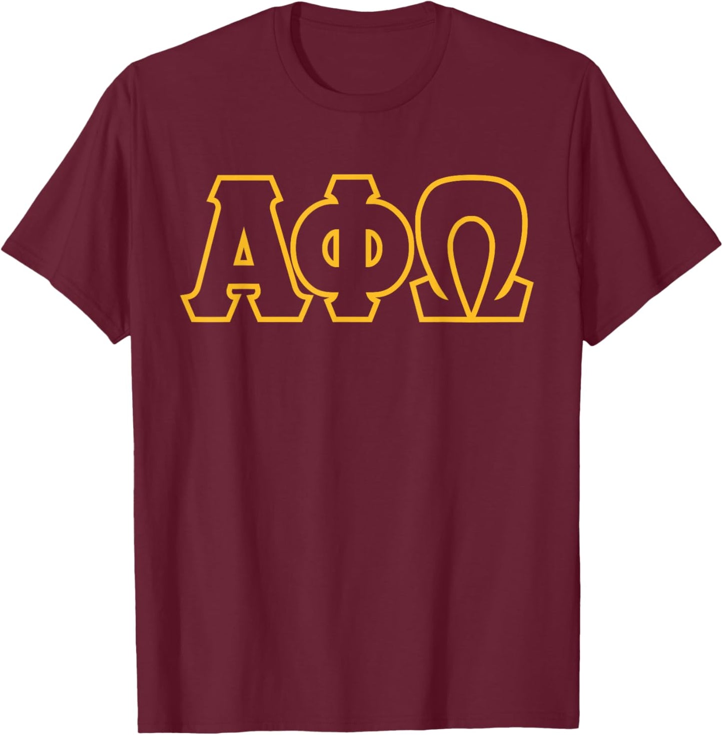 Licensed Alpha Phi Omega Outlined Lettered Gold T-Shirt - T-Shirt | Maroon
