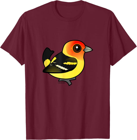 Cute Cartoon Western Tanager Birdorable Bird Species T-Shirt - T-Shirt | Maroon
