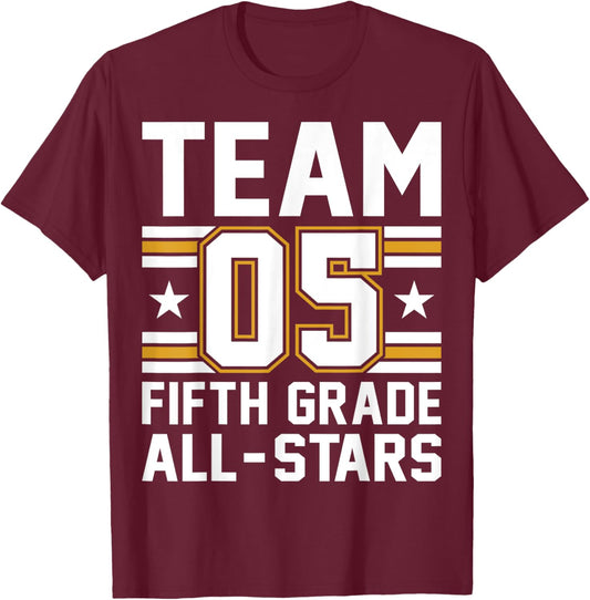 Kids Sports 05 Team Fifth Grade 5th Grade All Stars Jersey T-Shirt - T-Shirt | Maroon