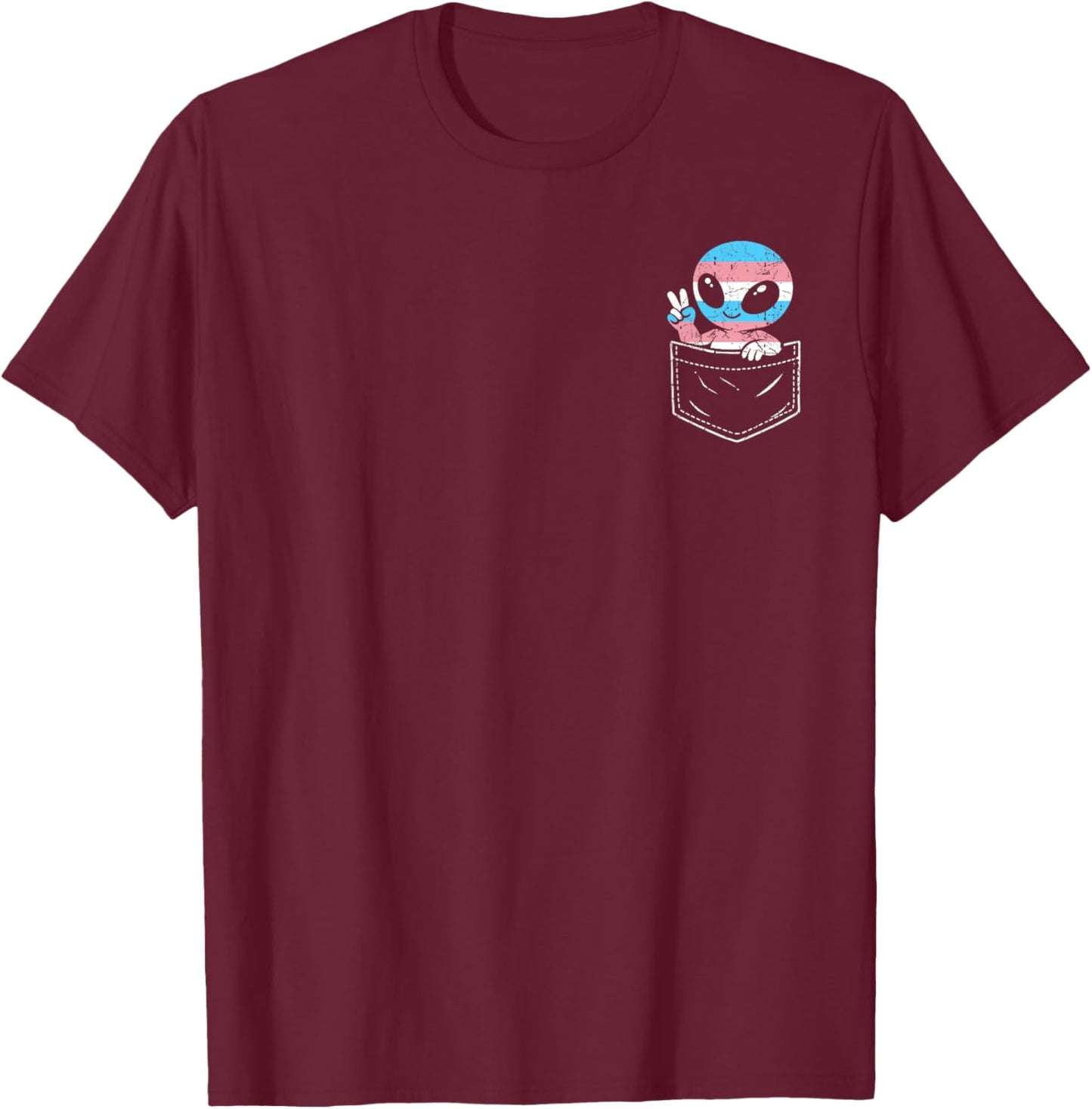 Cute Alien Trans Pride Pocket LGBTQ Rainbow Flag Transgender T-Shirt - T-Shirt | Maroon