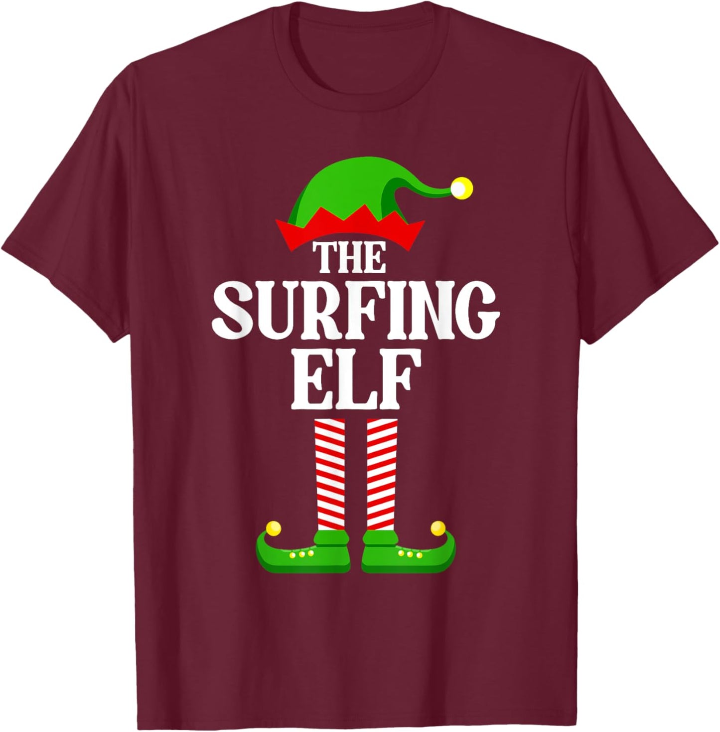 Surfing Elf Family Matching Group Funny Christmas T-Shirt - T-Shirt | Maroon
