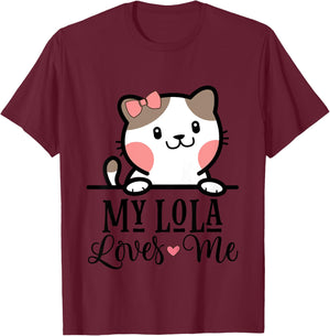 Kids My Lola Loves Me Grandkids Kitty T-Shirt - T-Shirt | Maroon