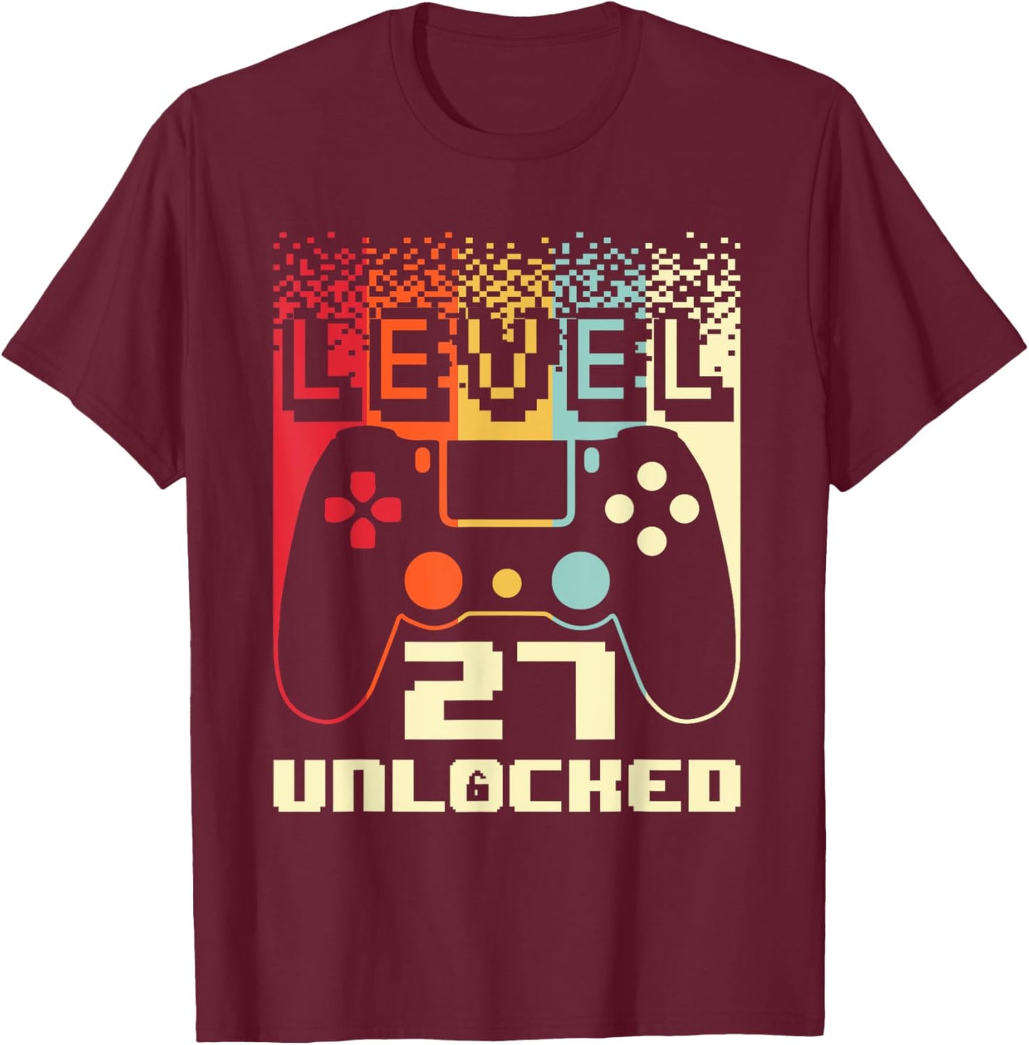 27th Birthday Level 27 Unlocked Gamer 27 Year Old T-Shirt - T-Shirt | Maroon
