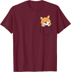 Pocket Fox Fun T-Shirt - T-Shirt | Maroon