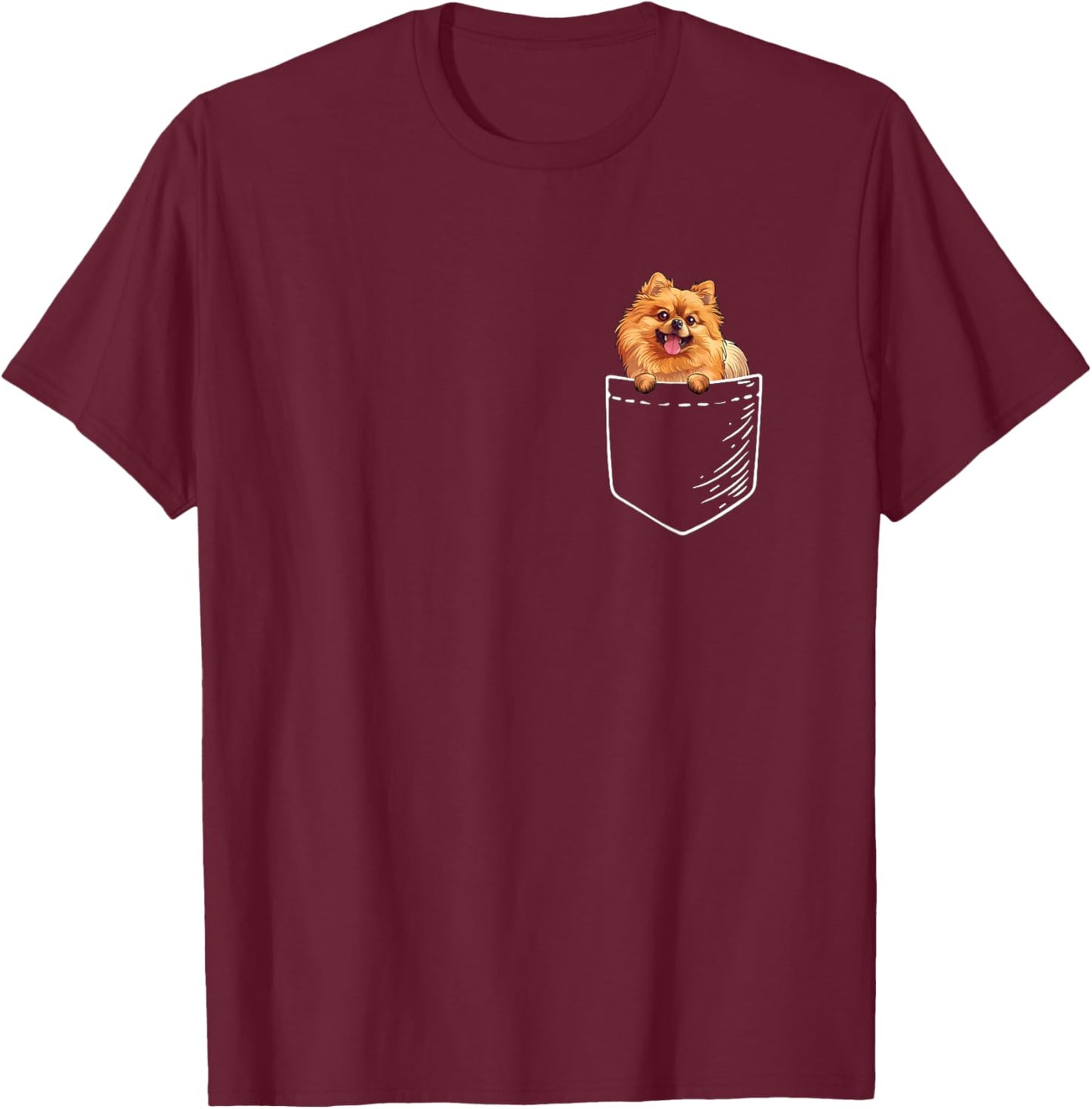 Kids Funny Cartoon Pocket Pomeranian Lover T-Shirt - T-Shirt | Maroon