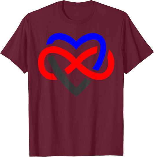 Infinity Heart Polyamory Symbol in Pride Colors T-Shirt - T-Shirt | Maroon