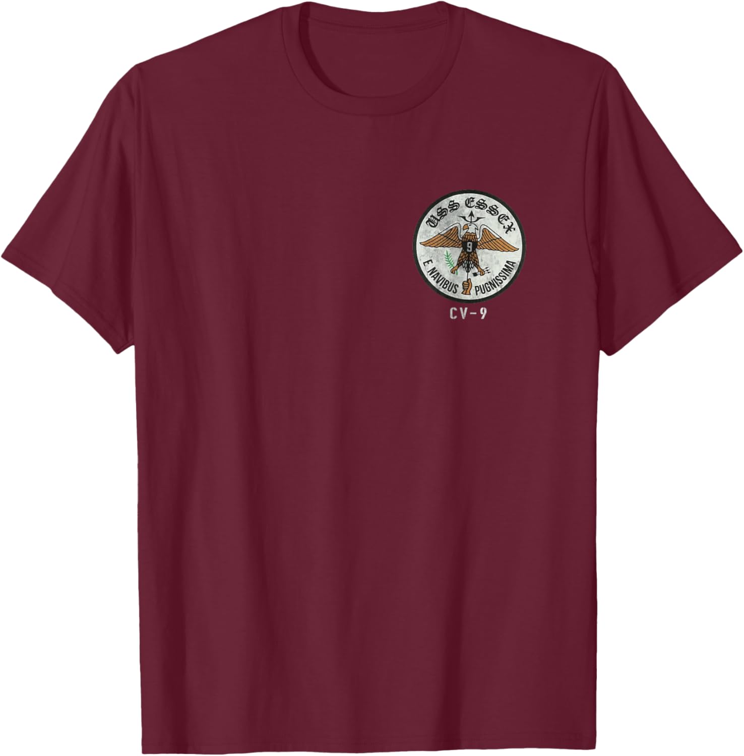 USS Essex CV-9 Logo American Flag Aircraft Carrier Veteran T-Shirt - T-Shirt | Maroon