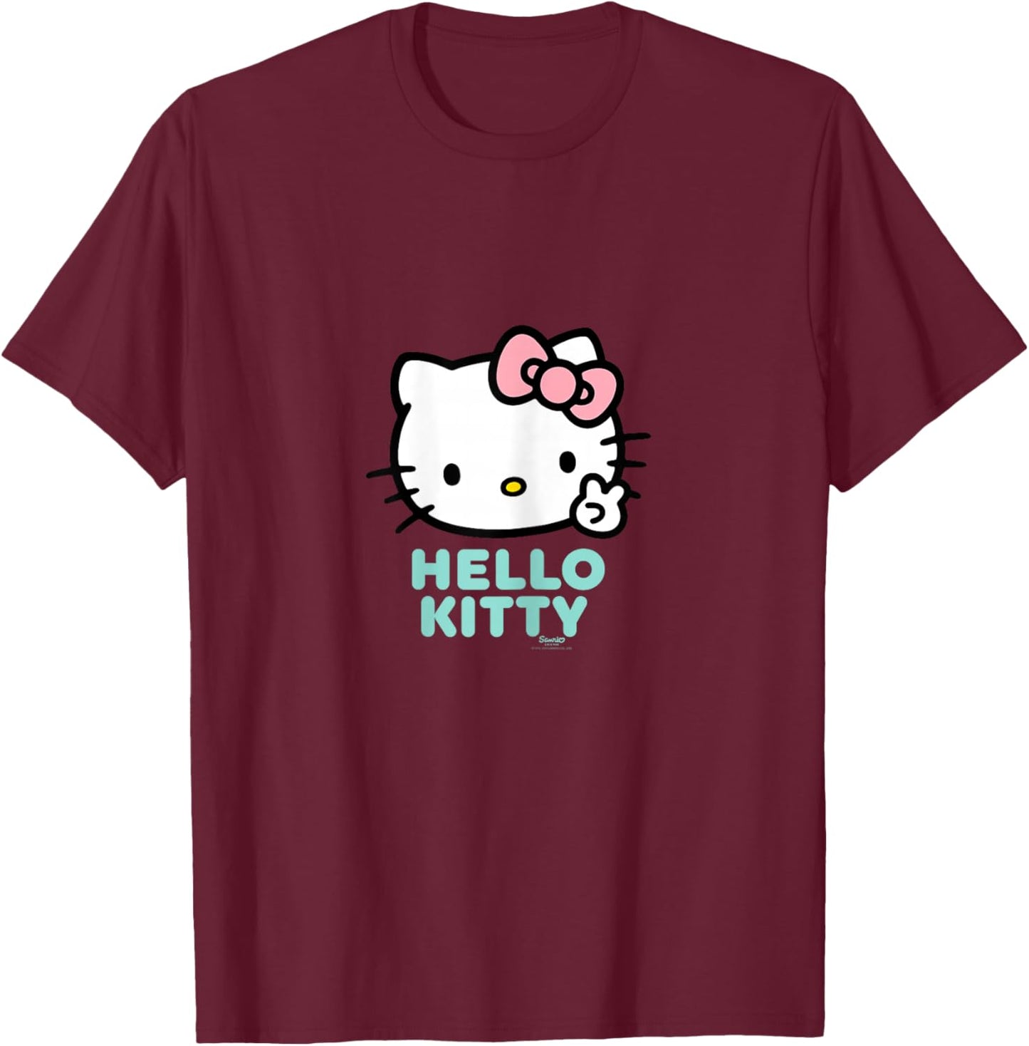 Hello Kitty Character Peace Design , black T-Shirt - T-Shirt | Maroon