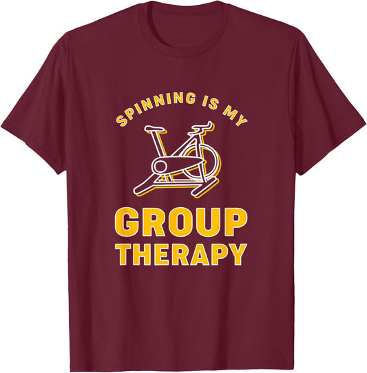 Funny Spin Class Spinning Is My Group Therapy T-Shirt - T-Shirt | Maroon