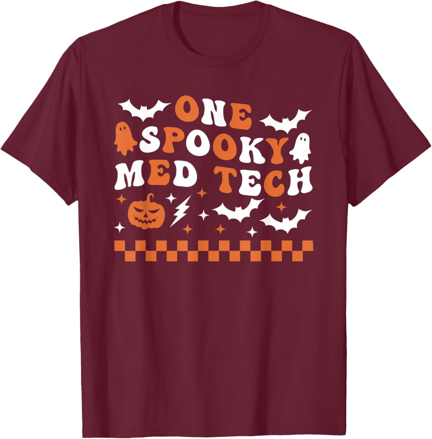 One Spooky Med Tech Halloween Retro Groovy Healthcare T-Shirt - T-Shirt | Maroon