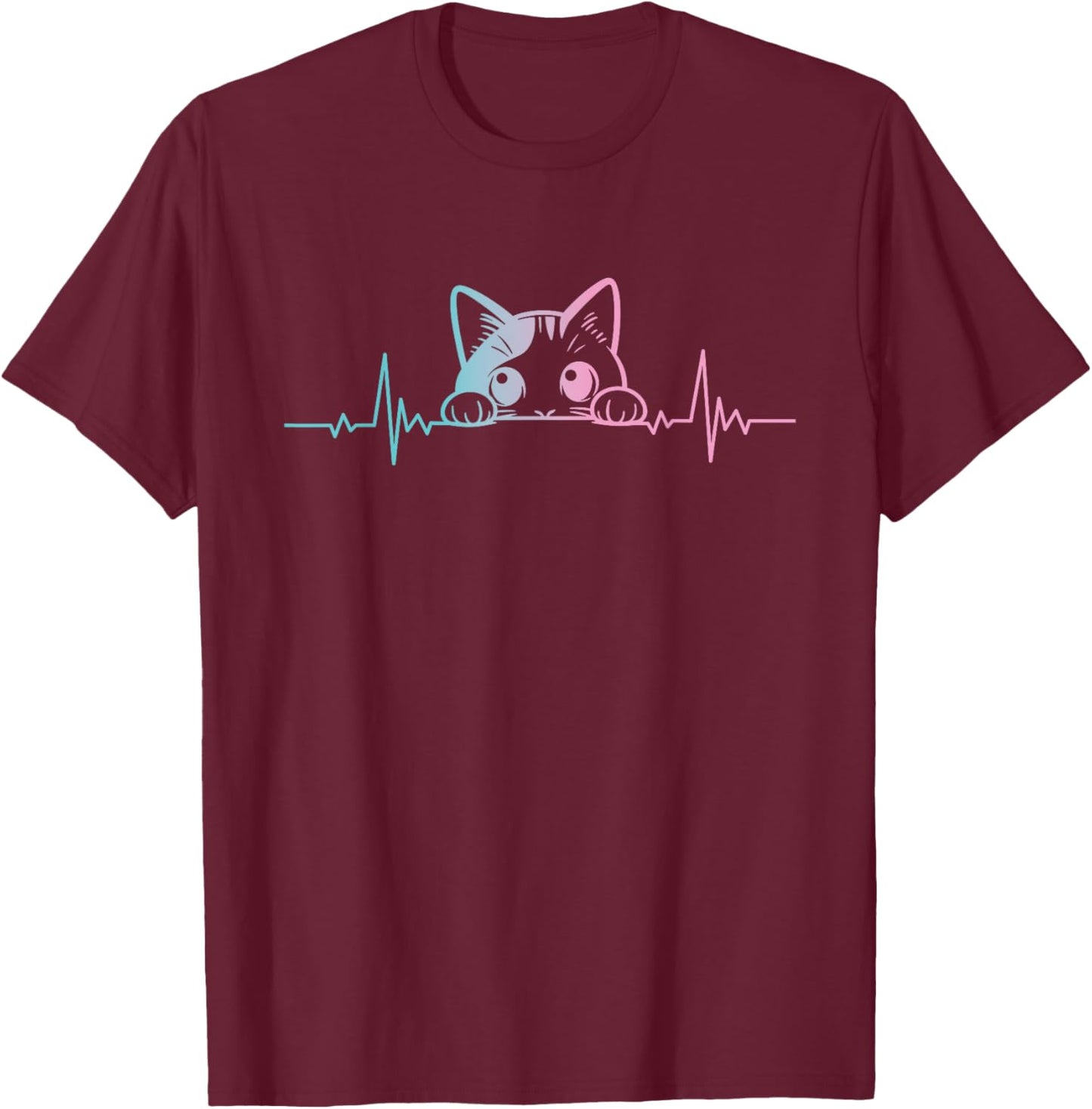 Funny Heartbeat Cute Cat lovers blue Eyes Cats T-Shirt - T-Shirt | Maroon