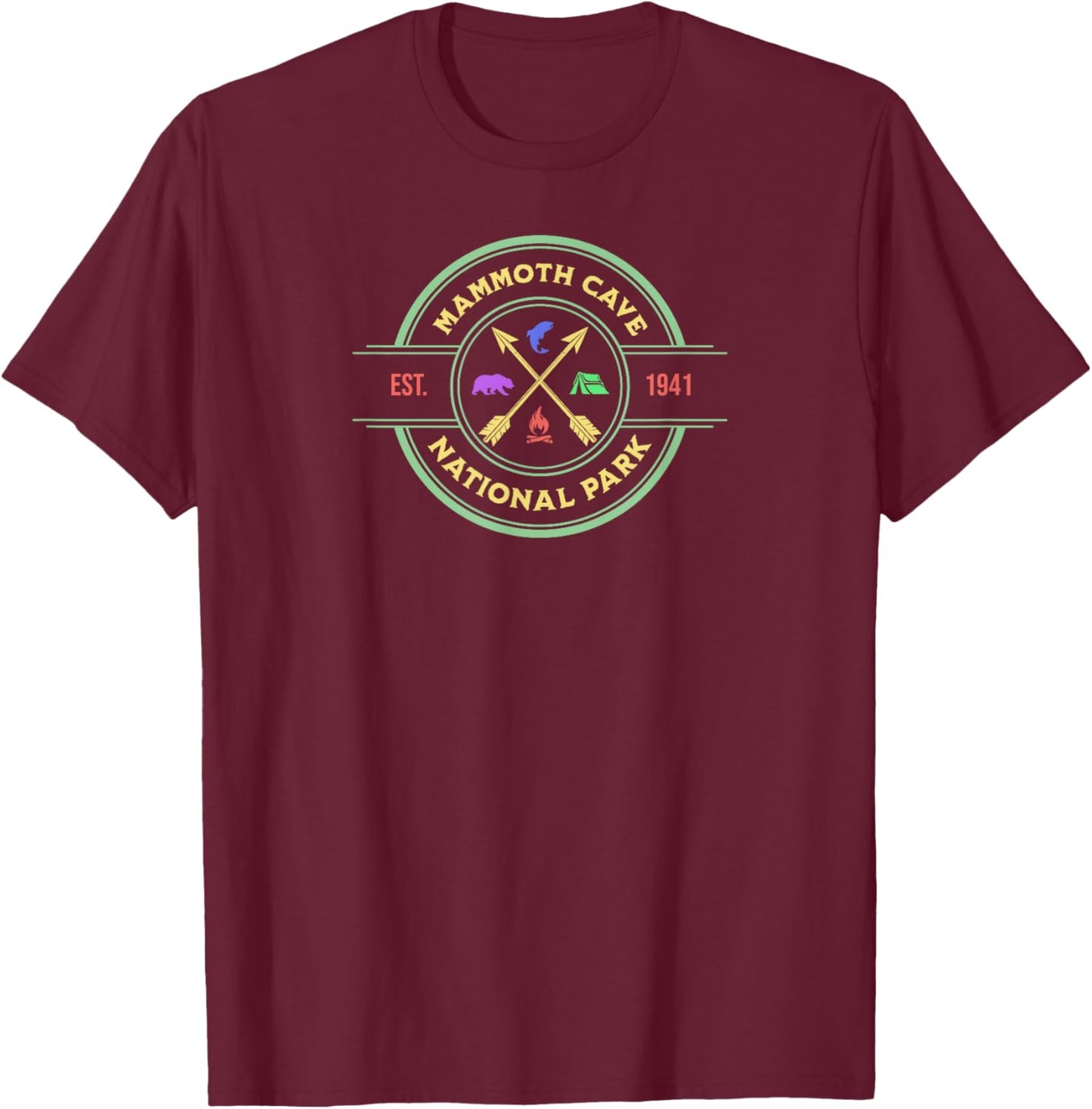 Mammoth Cave National Park Rustic Style Logo Camping Hiking T-Shirt - T-Shirt | Maroon