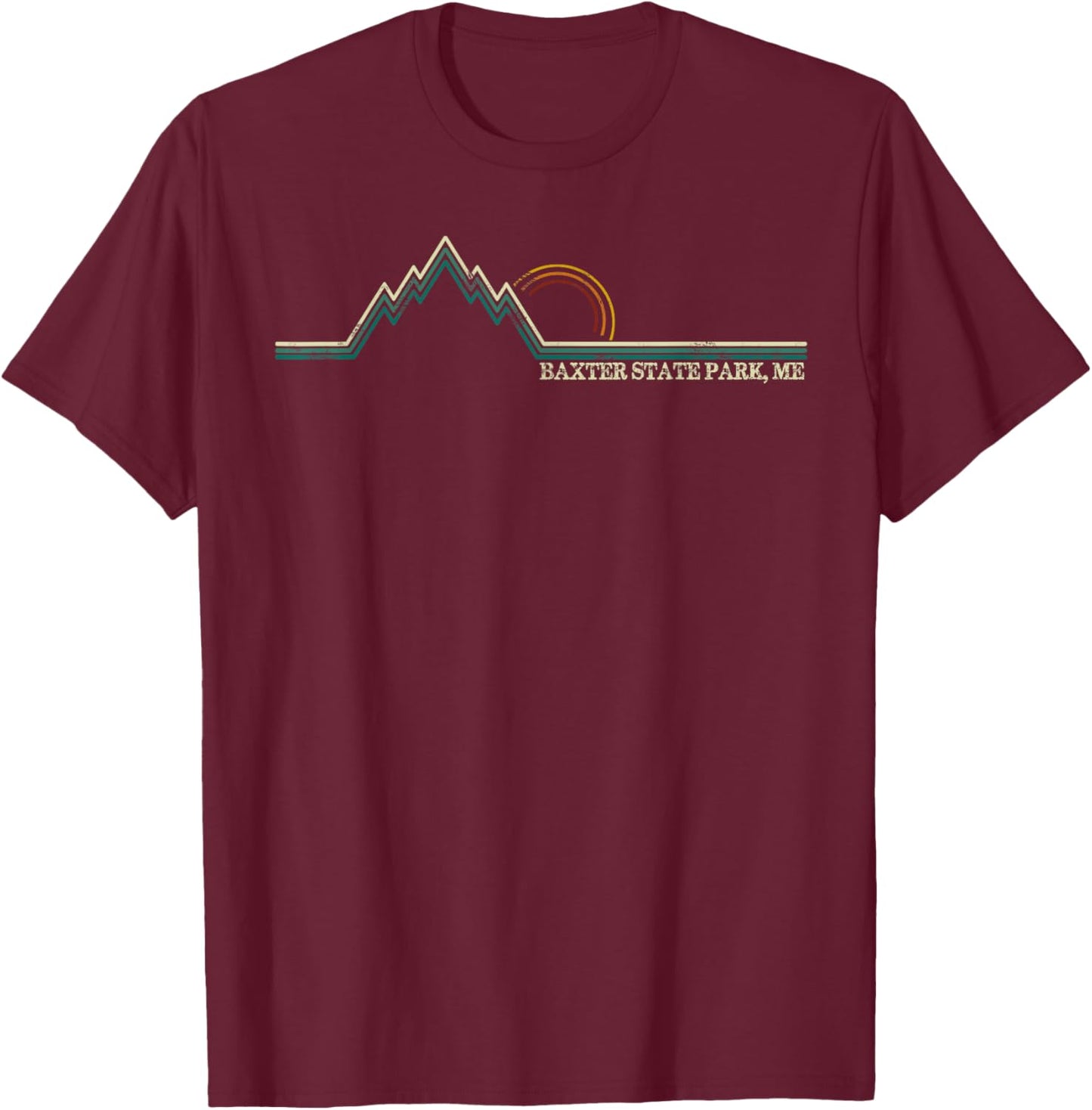 Retro Mountains Baxter State Park, Maine Summer Hiking T-Shirt - T-Shirt | Maroon