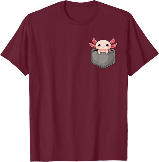 Cute Axolotl Peeking in Pocket Axolotl Lover T-Shirt - T-Shirt | Maroon