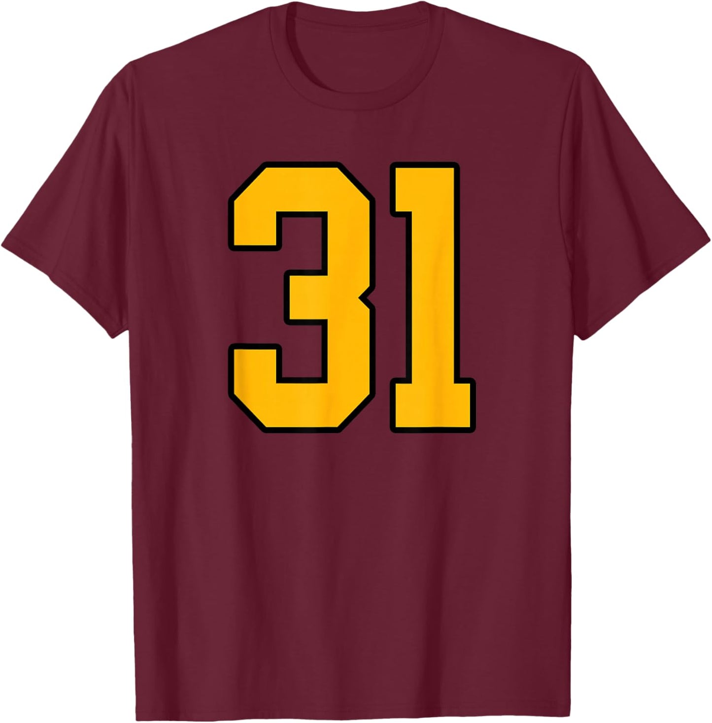 Gold and Black Sports Number 31 Jersey Uniform Player T-Shirt - T-Shirt | Maroon