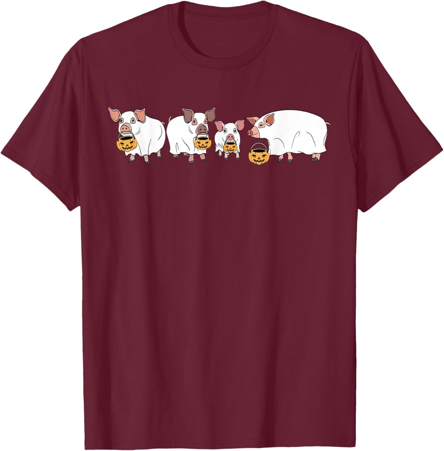 Spooky Pigs Ghost Halloween Farm Animals Autumn Pumpkin T-Shirt - T-Shirt | Maroon