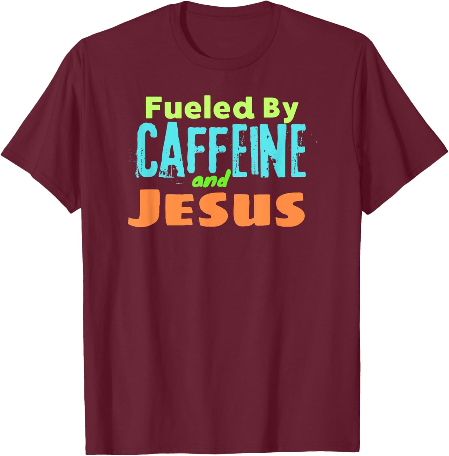 Reed Farms -Adults Black Small Modern Classic Short Sleeve Funny Christian Design Fueled by Caffeine Jesus Religious T-Shirt - T-Shirt | Maroon