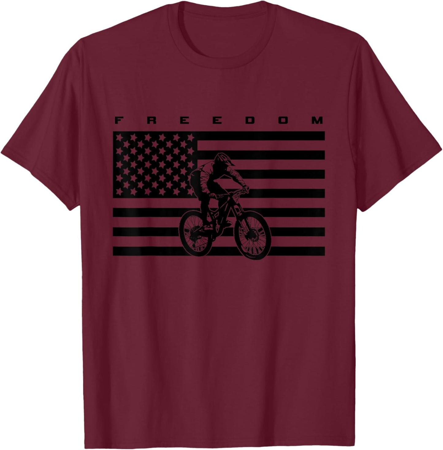 American Flag MTB Mountain Bike Apparel - Mountain Bike T-Shirt - T-Shirt | Maroon