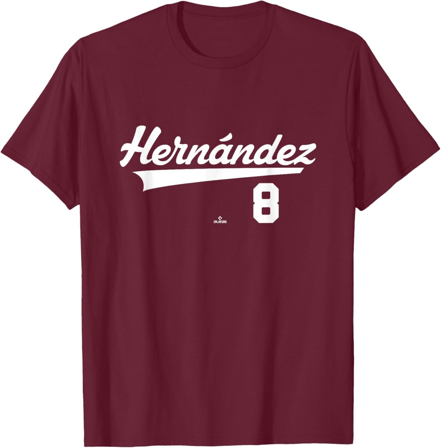 Player Name Swoosh Kiké Hernández Los Angeles Baseball MLBPA T-Shirt - T-Shirt | Maroon