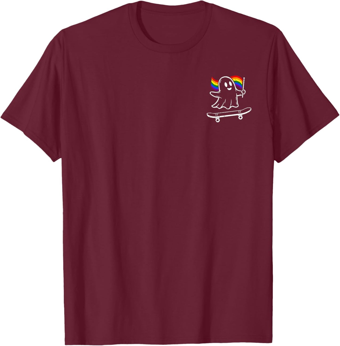 Gay Pride Ghost Skateboard Pocket Skate Rainbow Flag LGBT T-Shirt - T-Shirt | Maroon