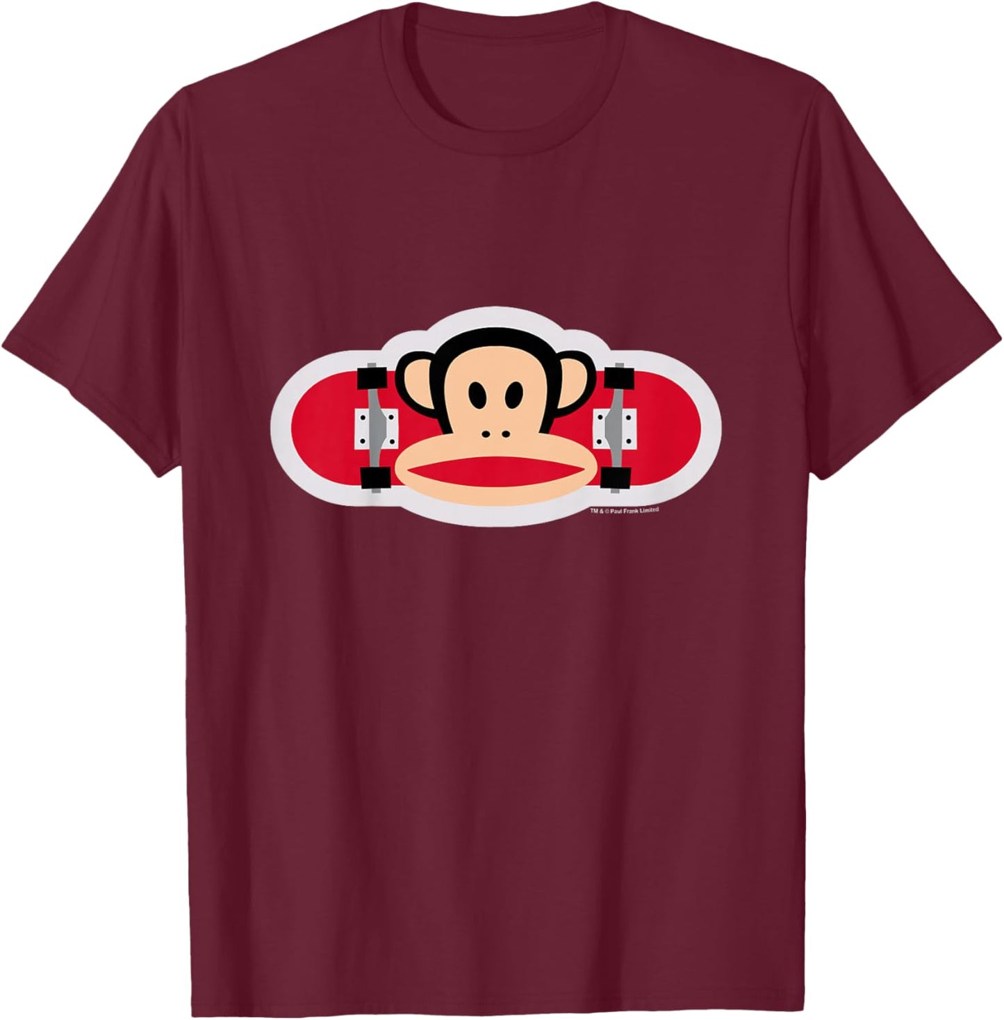 Paul Frank Julius The Monkey Skater Skateboard Kinder T-Shirt - T-Shirt | Maroon