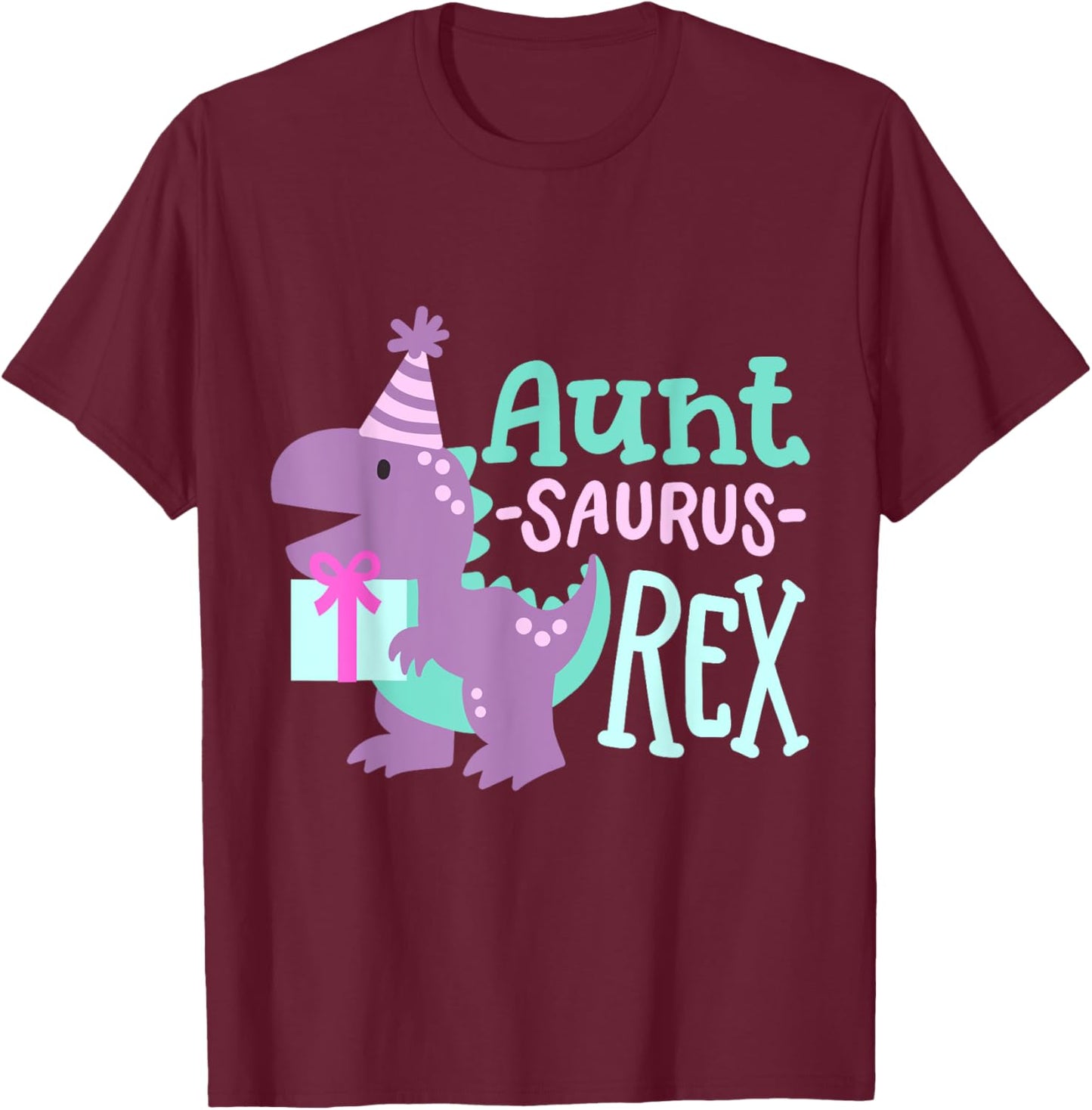 Dinosaur Birthday Aunt Saurus T Rex Family Matching Party T-Shirt - T-Shirt | Maroon