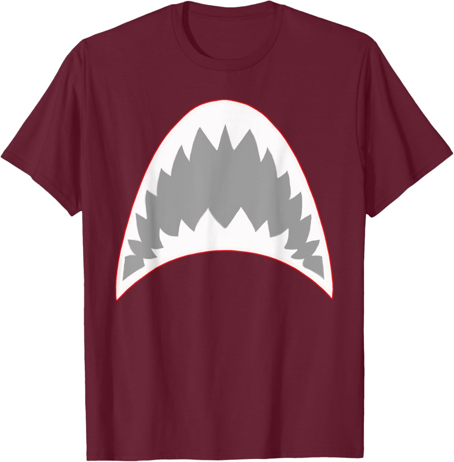 Shark Mouth Jaw Lazy Easy Costume For Halloween Party T-Shirt - T-Shirt | Maroon