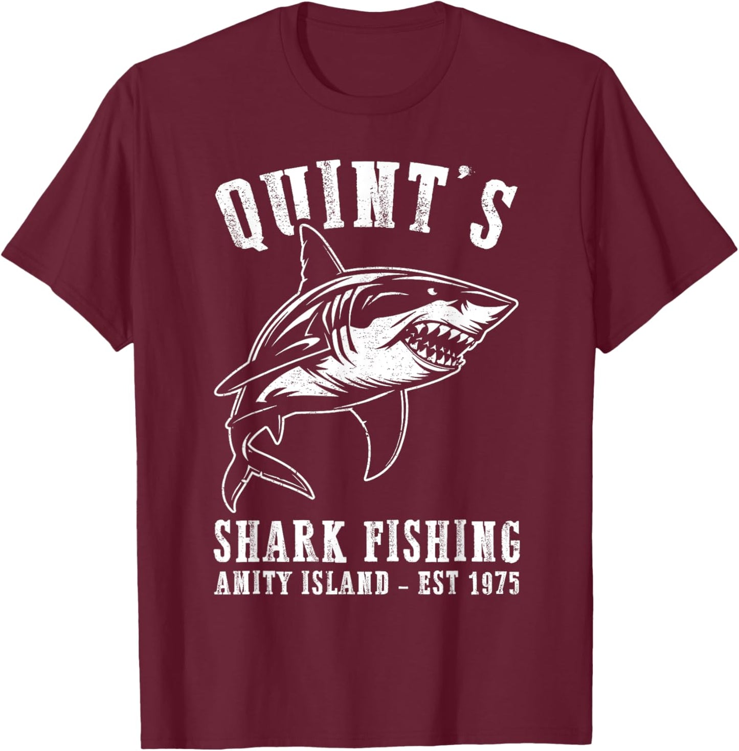 Quints Awesome Ocean Animals Vintage Apparel Shark Fishing T-Shirt - T-Shirt | Maroon