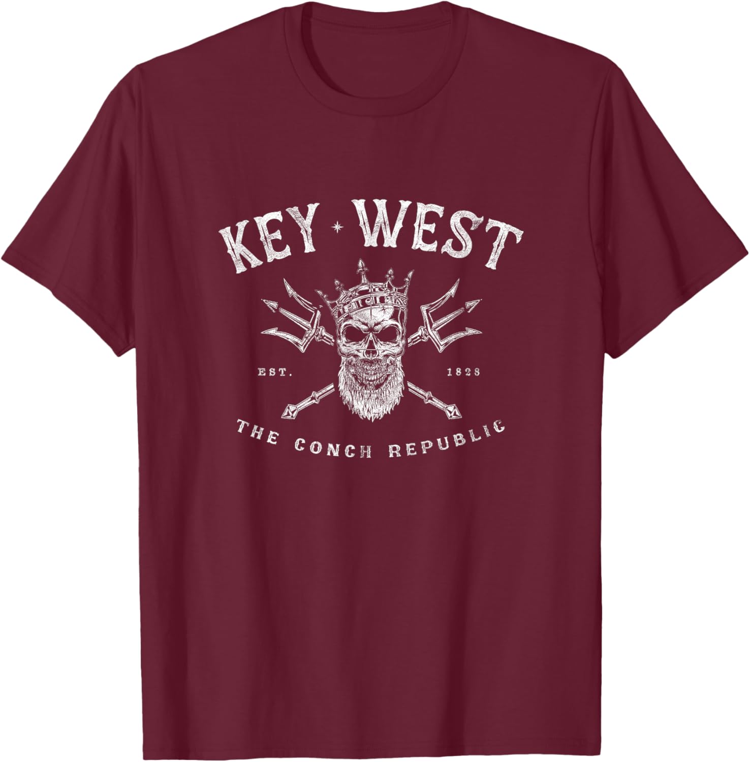 Key West Florida Vintage Poseidon Conch Republic T-Shirt - T-Shirt | Maroon