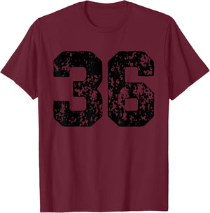Number 36 Black Best Classic College Style Birthday Funny T-Shirt - T-Shirt | Maroon