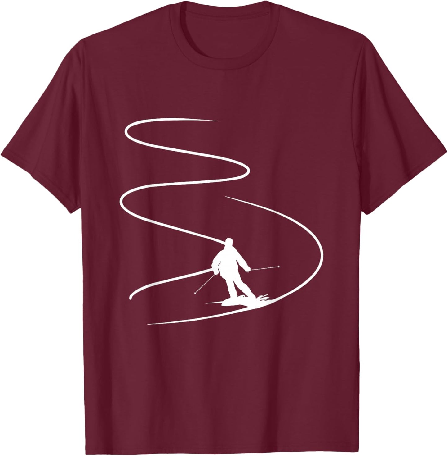 Skier With Tracks In Deep Powder Snow Freeride Sport Skiing T-Shirt - T-Shirt | Maroon