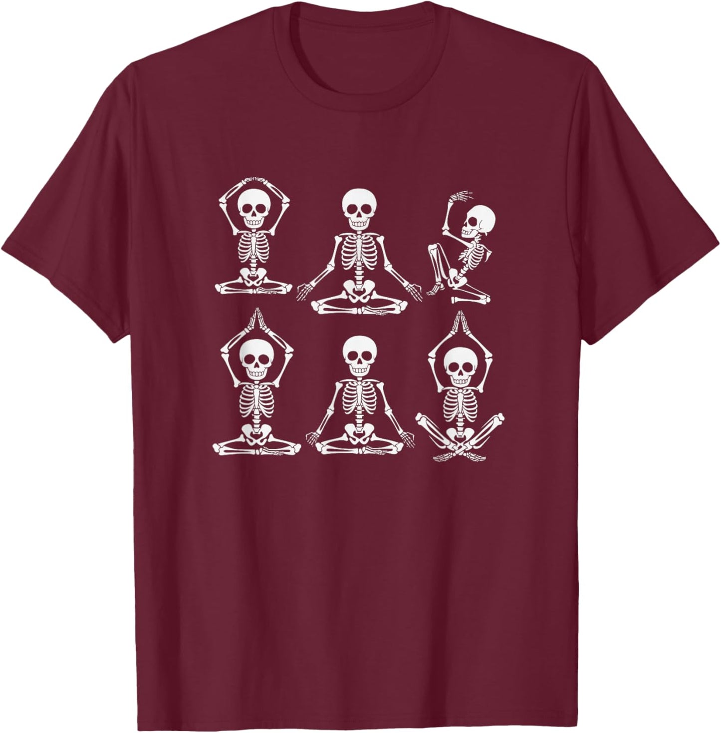 Yoga Skeleton Meditation Skeleton Halloween T-Shirt - T-Shirt | Maroon