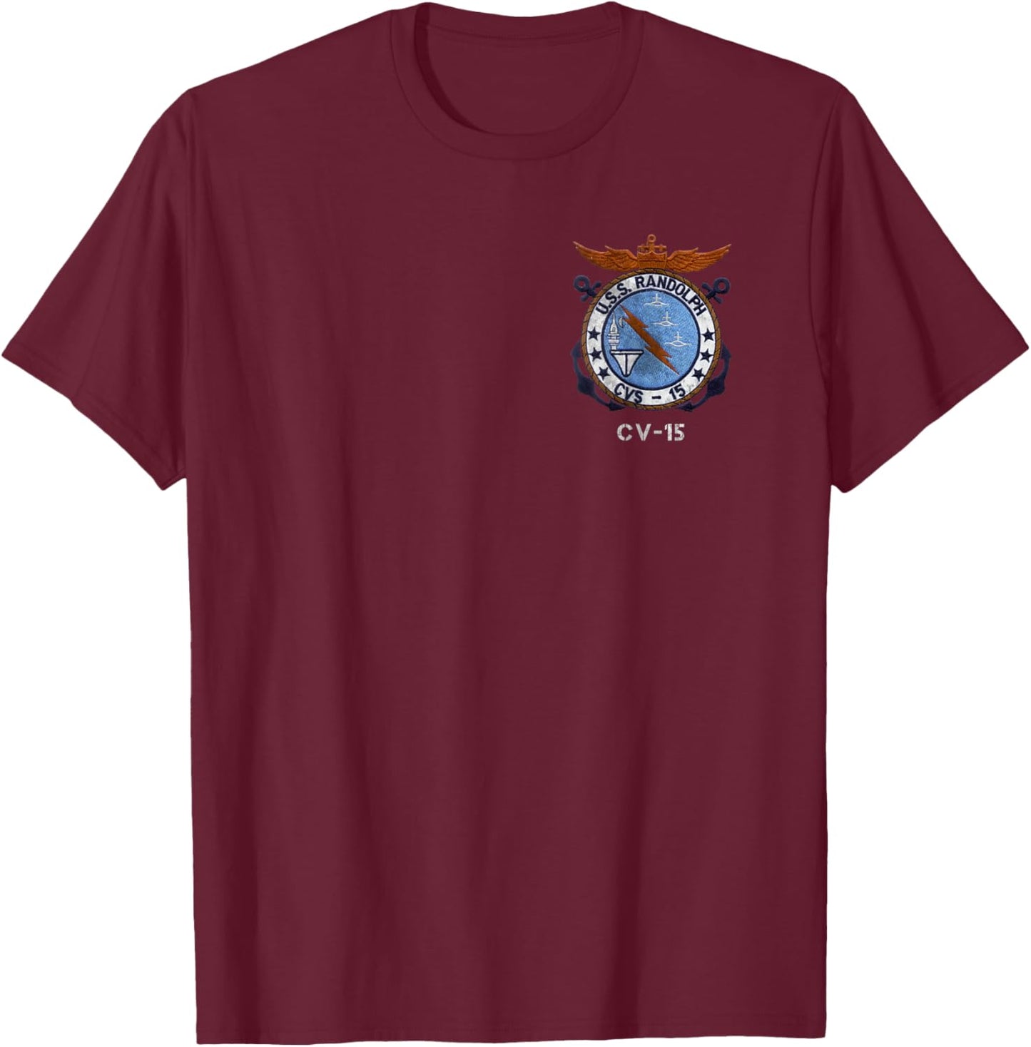 USS Randolph CV-15 Logo American Flag Aircraft Carrier Papa T-Shirt - T-Shirt | Maroon
