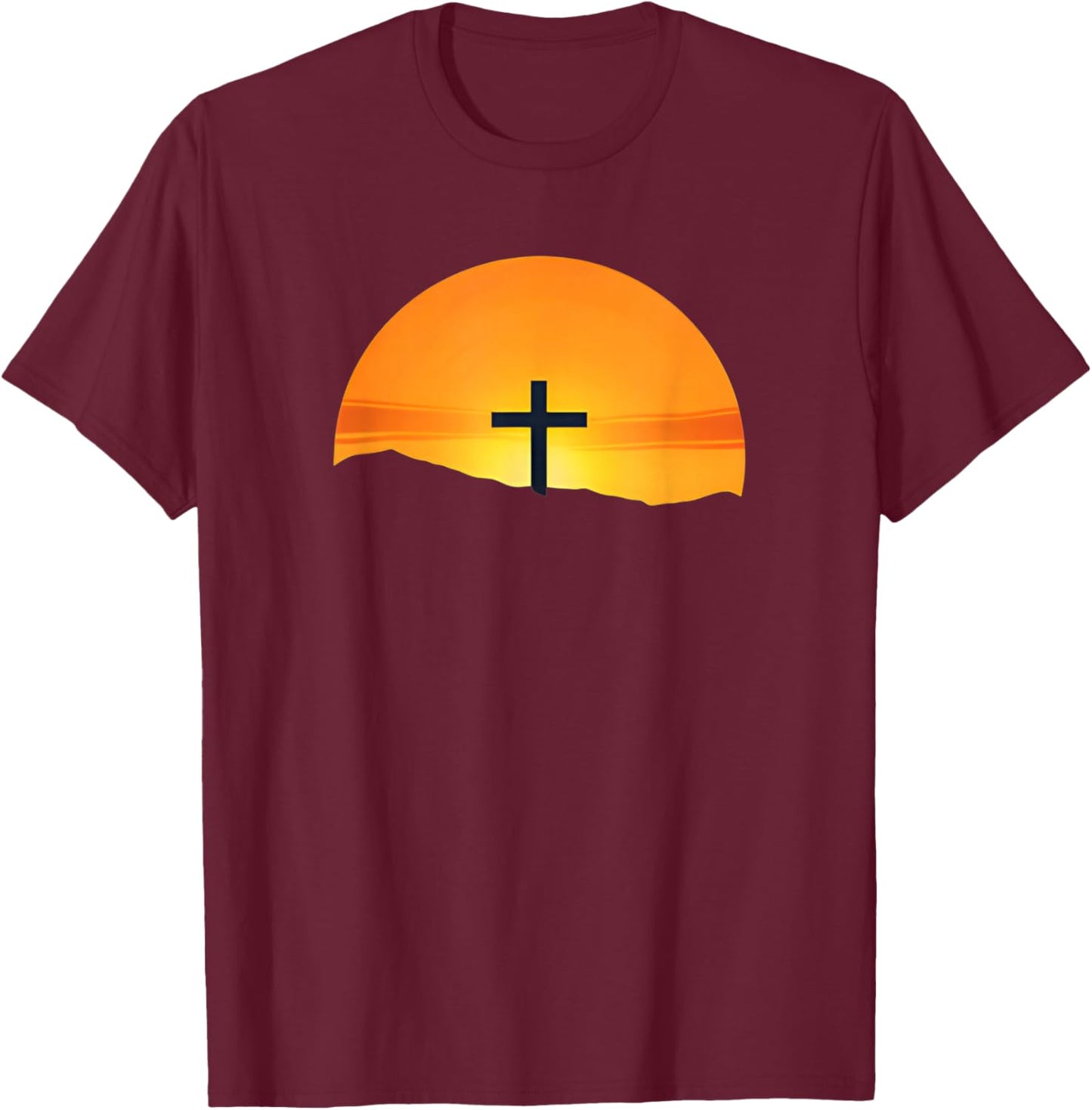 Jesus Christ Christians Men Women Christian Sunset Cross T-Shirt - T-Shirt | Maroon
