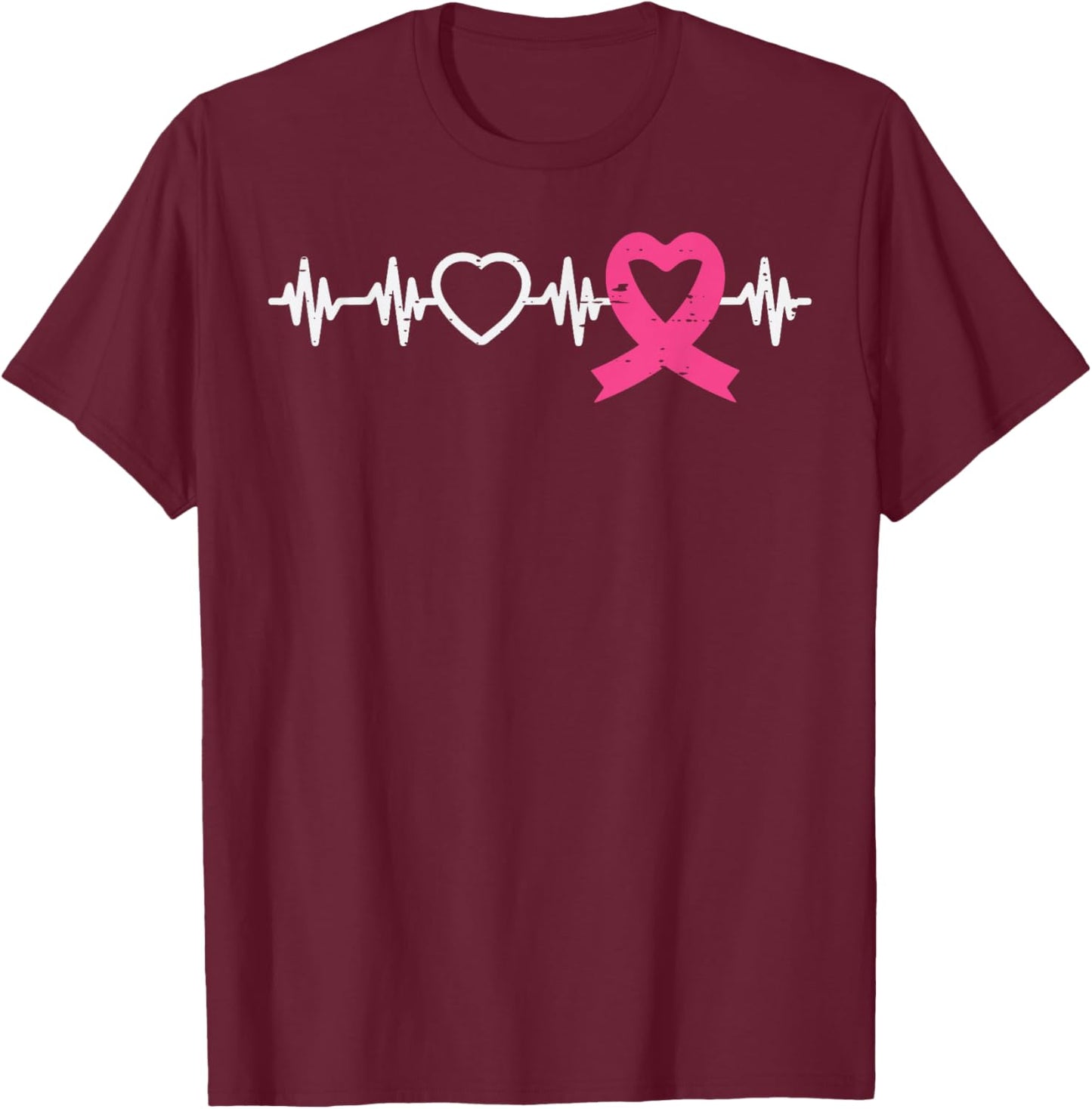 Breast Cancer Heartbeat Pink Ribbon Awareness Women Men Kids T-Shirt - T-Shirt | Maroon