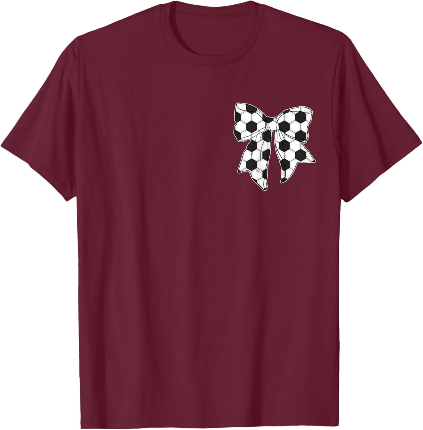 Soccer Bow Game Day Coquette Women Front and Back Print T-Shirt - T-Shirt | Maroon