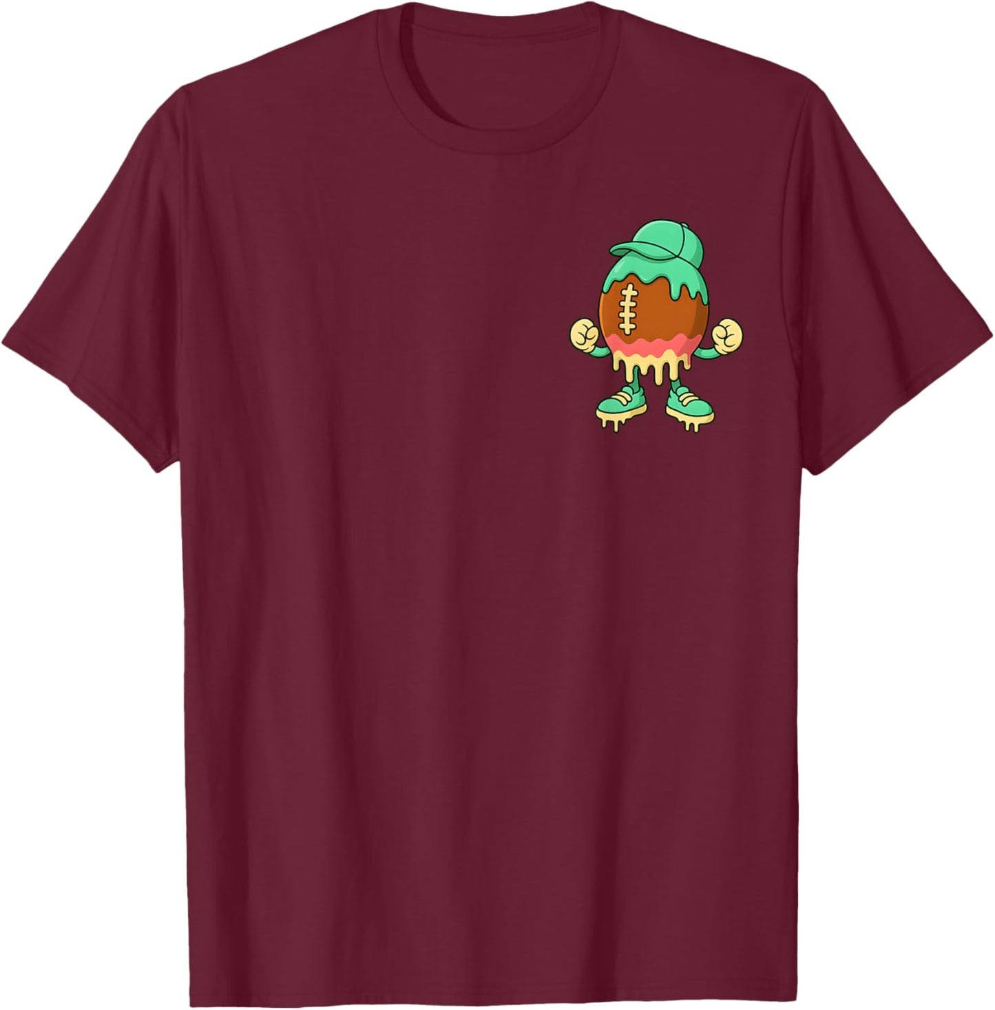 Football Ice Cream Drip Boys Character Front & Back T-Shirt - T-Shirt | Maroon