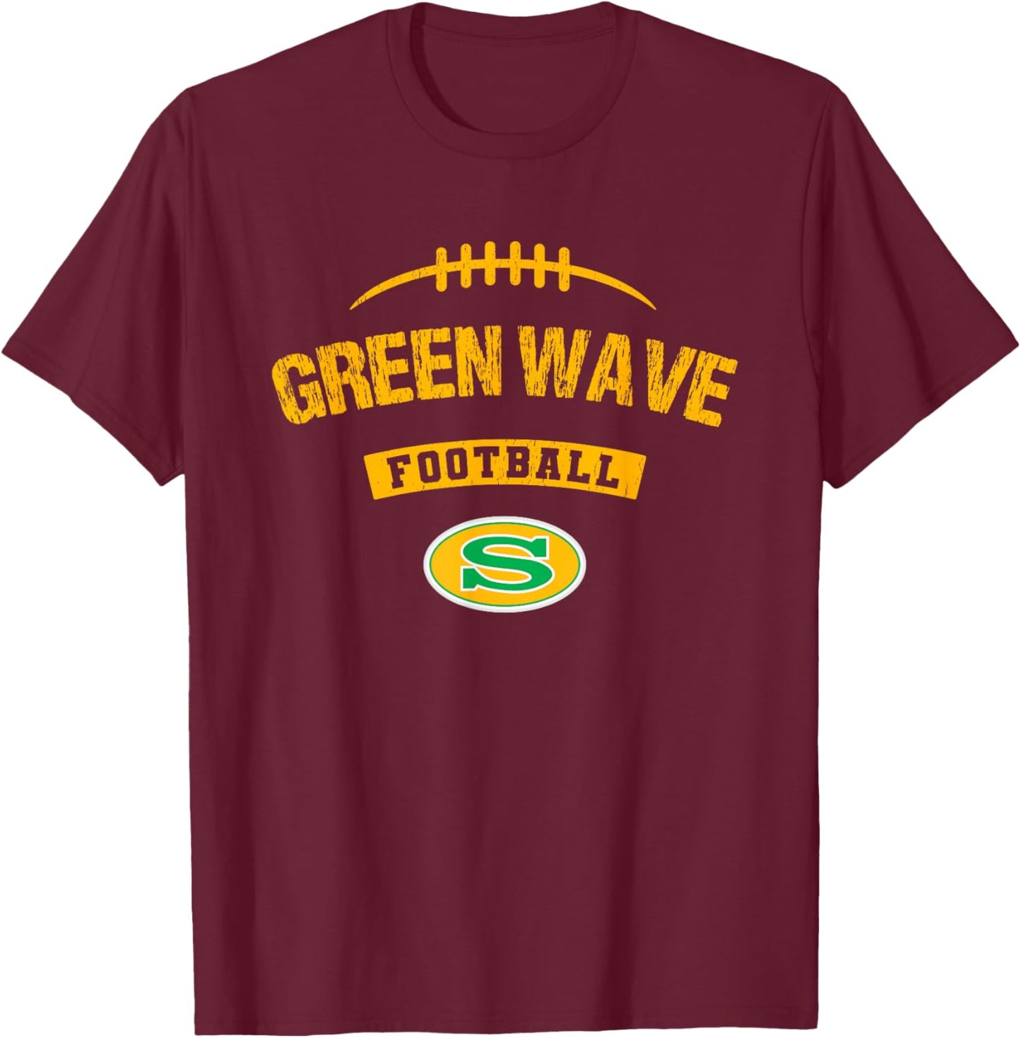 Summerville Green Wave Logo Football Distressed HS T-Shirt - T-Shirt | Maroon