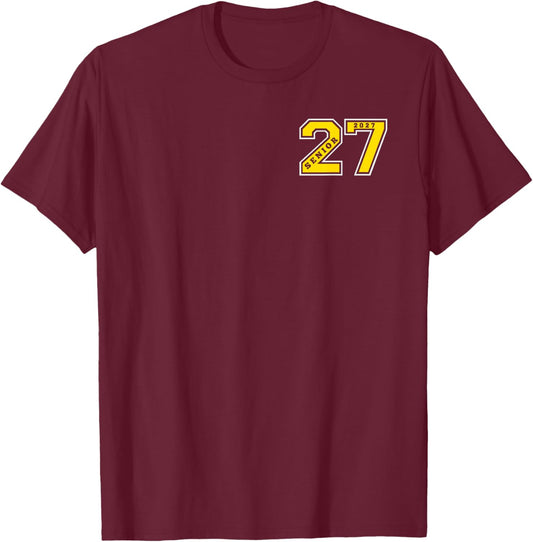 Senior 2027 (Front & Back) Gold Seniors Class 27 Grad Gift 1 T-Shirt - T-Shirt | Maroon