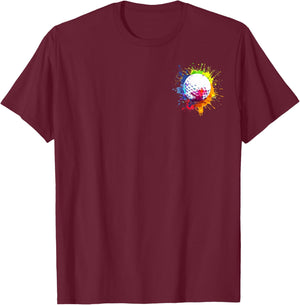 Golf Lover Colorful Ball Splash Art T-Shirt - T-Shirt | Maroon