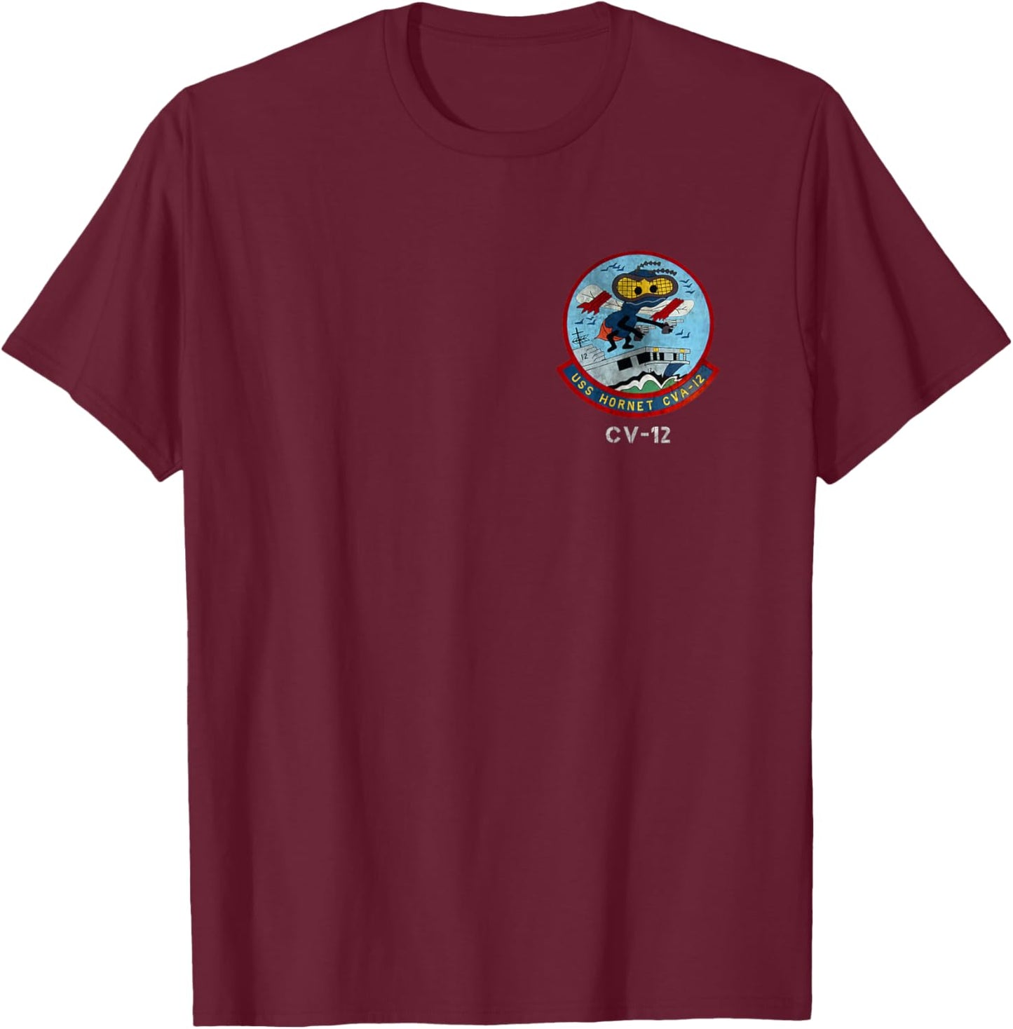 USS Hornet CV-12 Logo American Flag Aircraft Carrier Veteran T-Shirt - T-Shirt | Maroon
