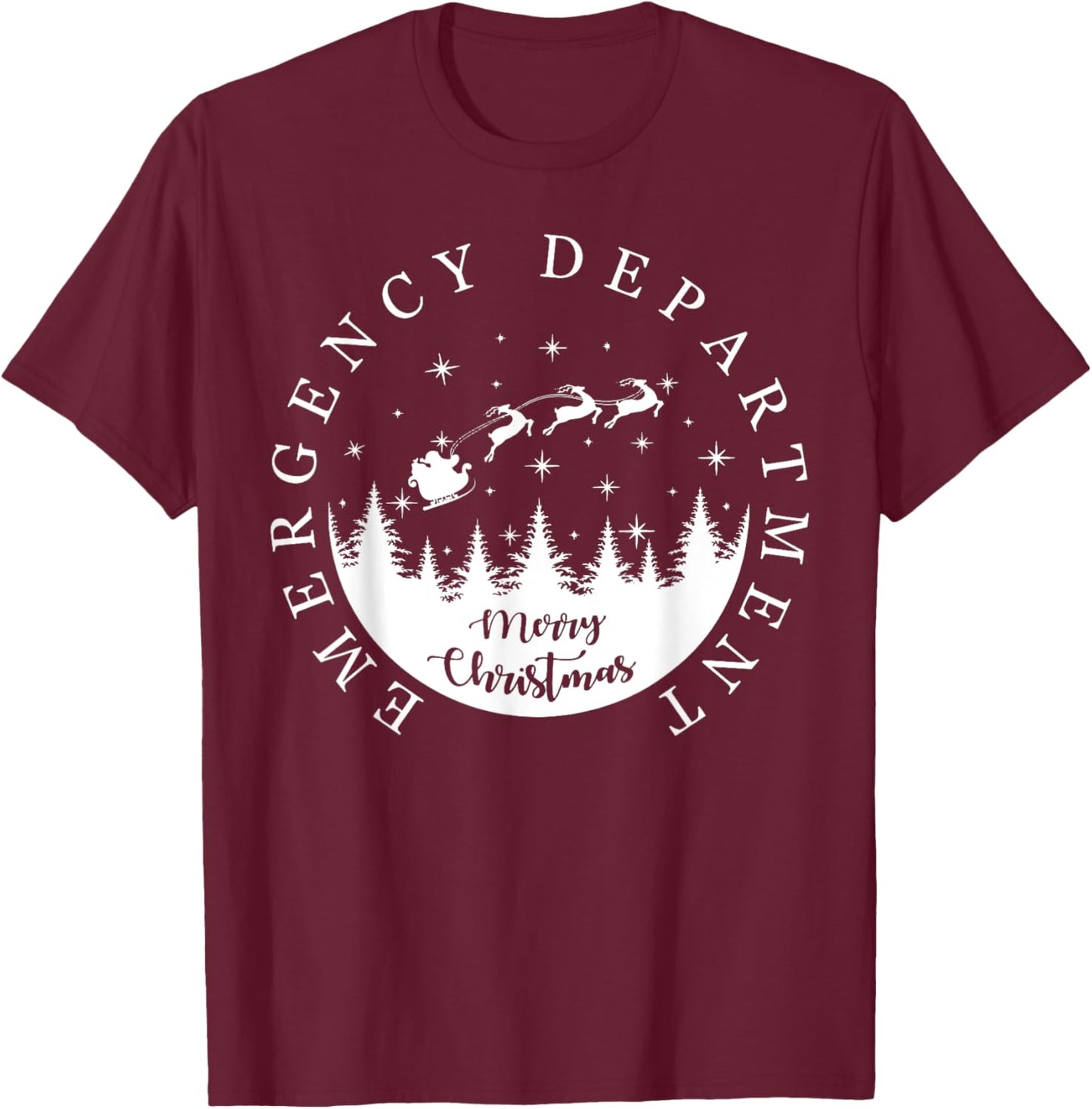 Emergency Department ER Nurse Christmas Outfit -Adults Black Small Modern Christmas Solid Short Sleeve Christmas-themed Emergency Room Tech Nurse T-Shirt - T-Shirt | Maroon