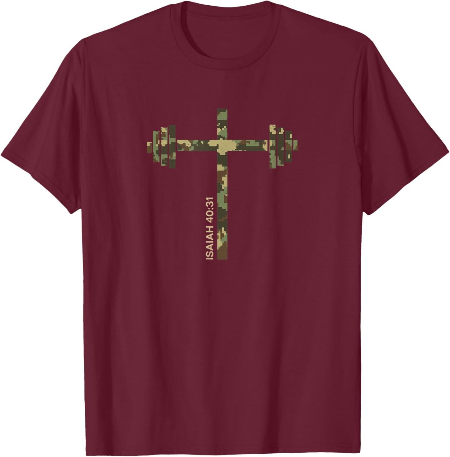 Christian Camo Cross Gym Weightlifting Military Graphic T-Shirt - T-Shirt | Maroon