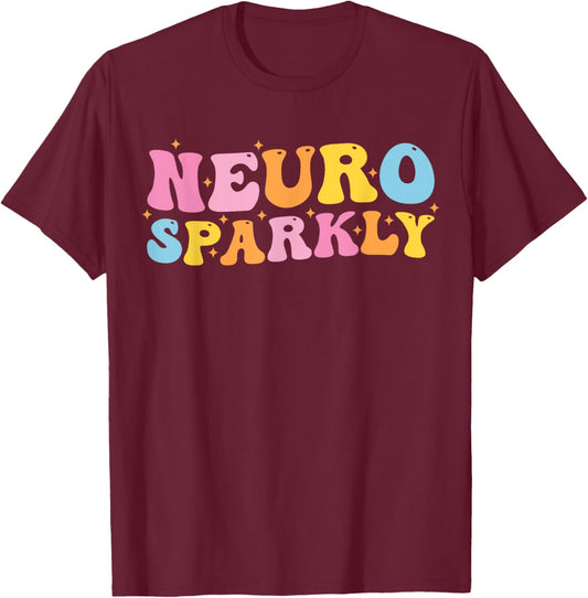 Neuro Sparkly NeuroDiversity Unicorn ADHD Awareness Groovy T-Shirt - T-Shirt | Maroon