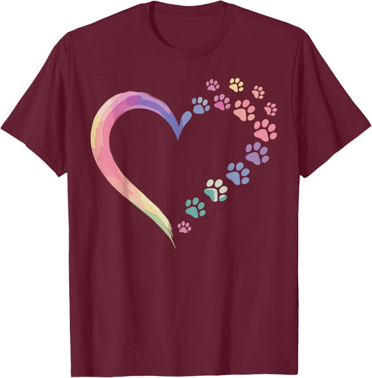 Colorful Dog Paw Print Dog Lover Dog Mom T-Shirt - T-Shirt | Maroon