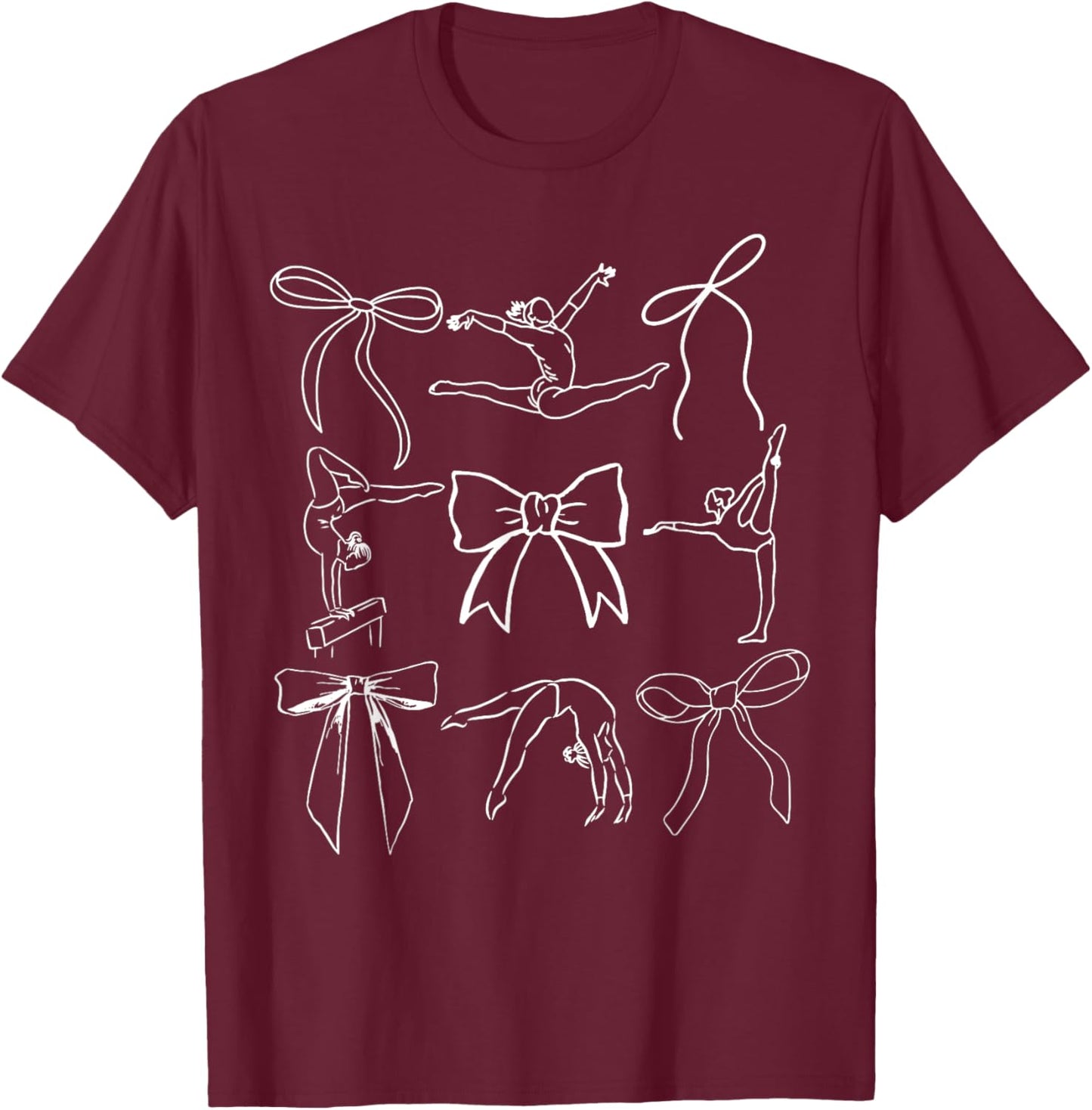 Retro Coquette Bows Gymnastics Sports Gymnast Cute Mom Women T-Shirt - T-Shirt | Maroon