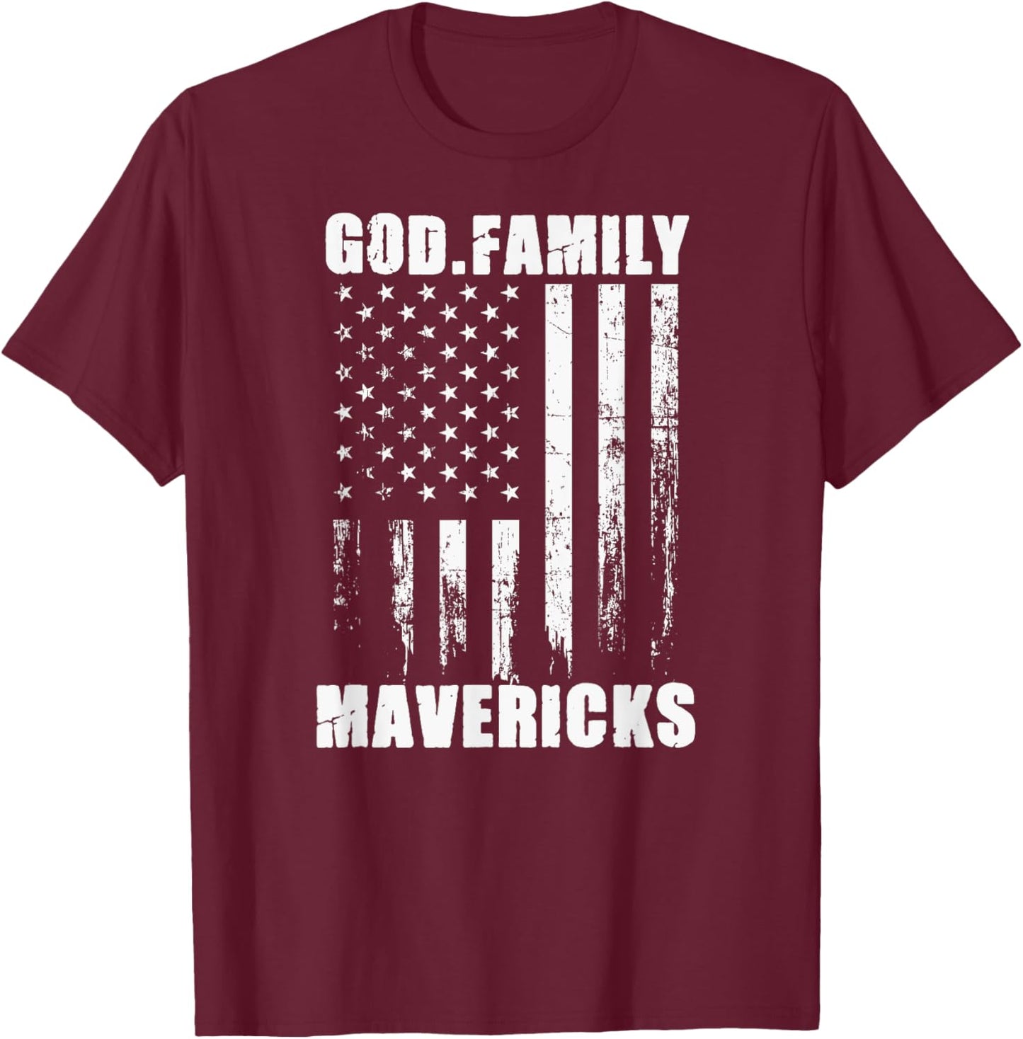 Marshall Mavericks God. Family. Vintage USA Flag T-Shirt - T-Shirt | Maroon